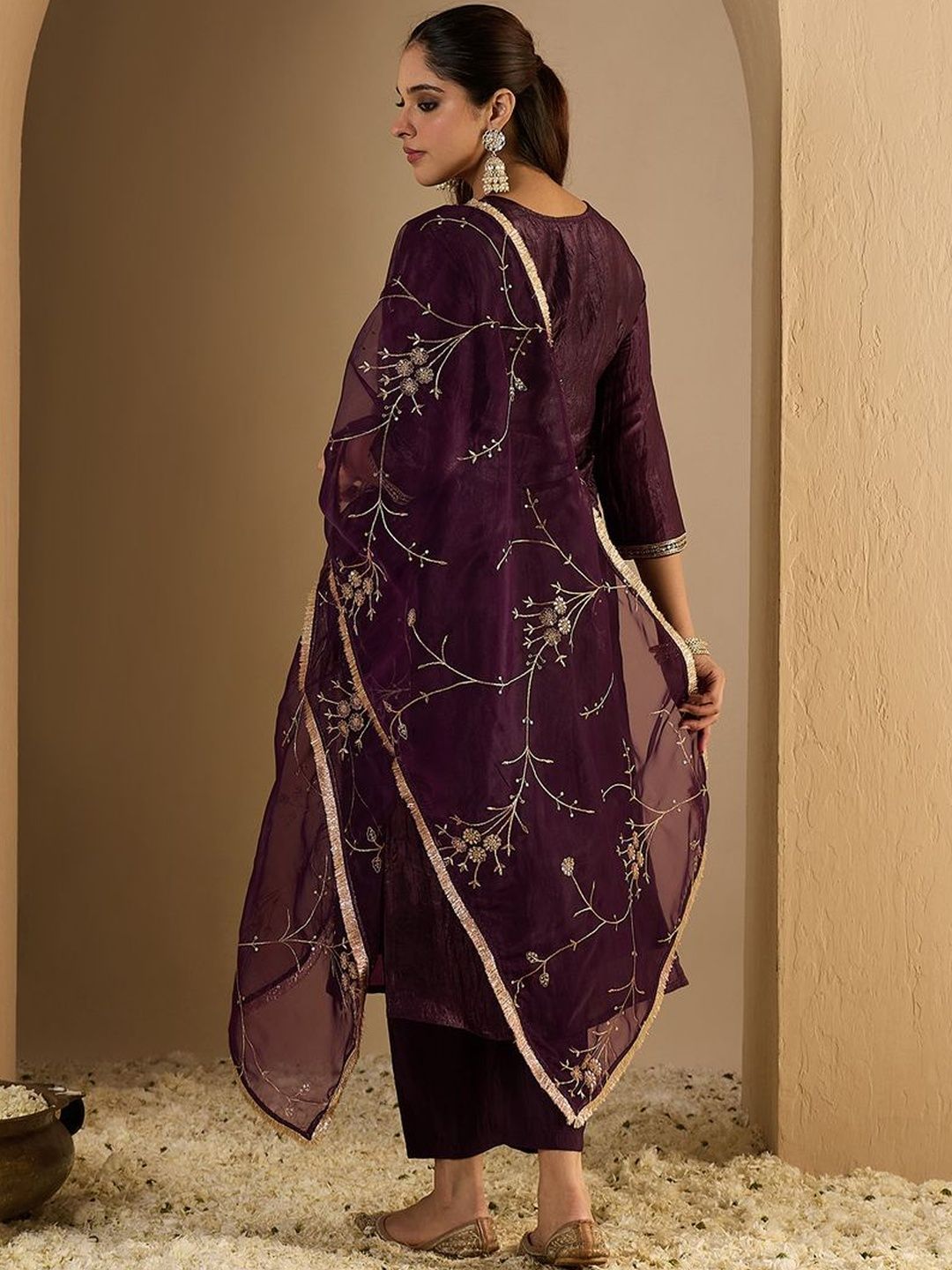 Women Ethnic Motifs Embroidered Regular Kurta with Trousers & With Dupatta