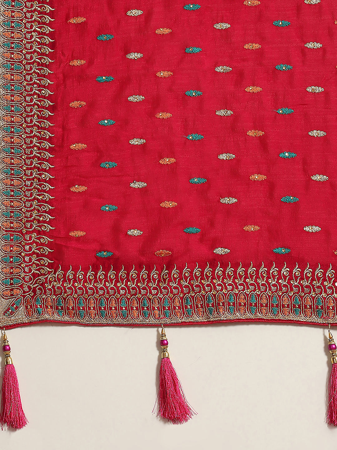 Women's Silk Blend Pink Embellished Designer Saree With Blouse Piece