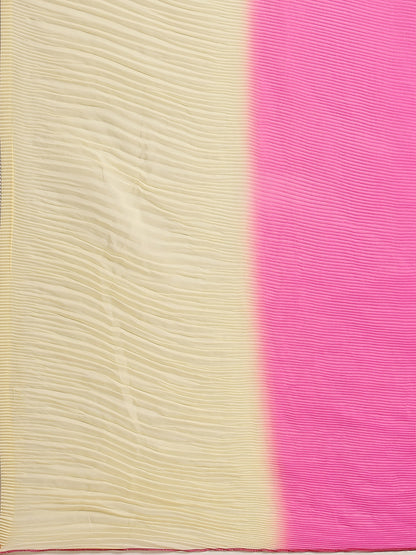 Women's Pure Crepe Pink Solid Designer Saree With Blouse Piece