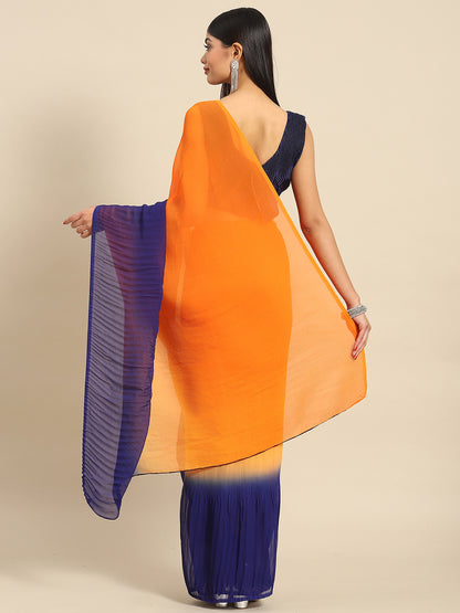 Women's Pure Crepe Orange Solid Designer Saree With Blouse Piece