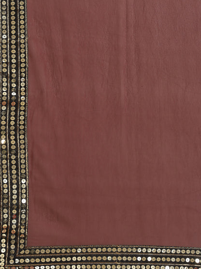 Women's Georgette Brown Embellished Celebrity Saree With Blouse Piece