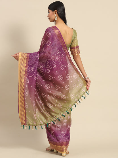 Women's Linen Purple Printed Designer Saree With Blouse Piece