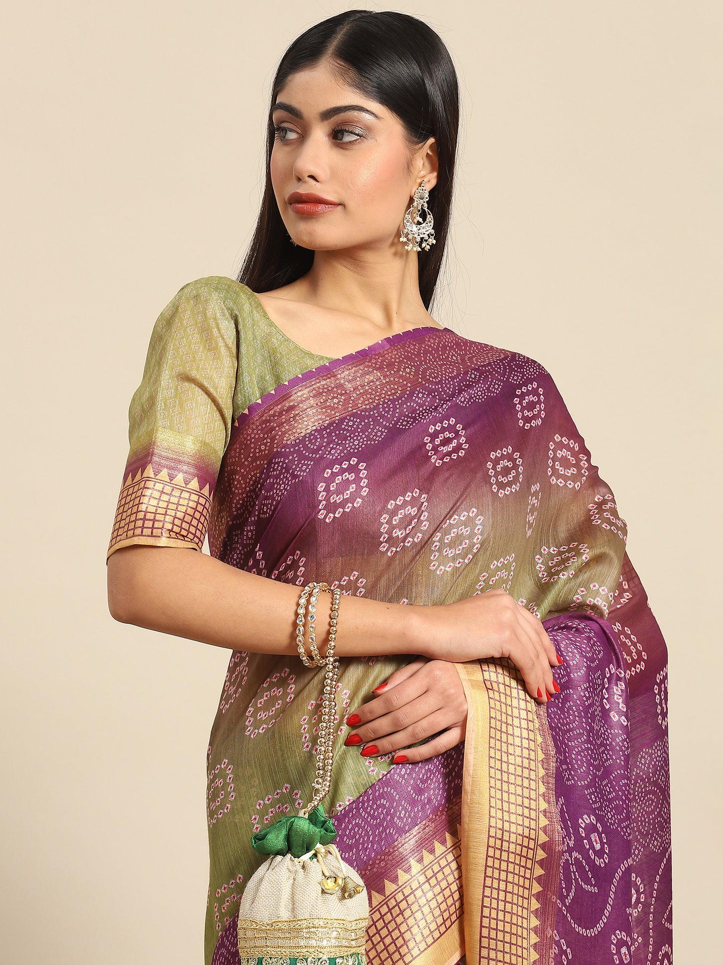 Women's Linen Purple Printed Designer Saree With Blouse Piece