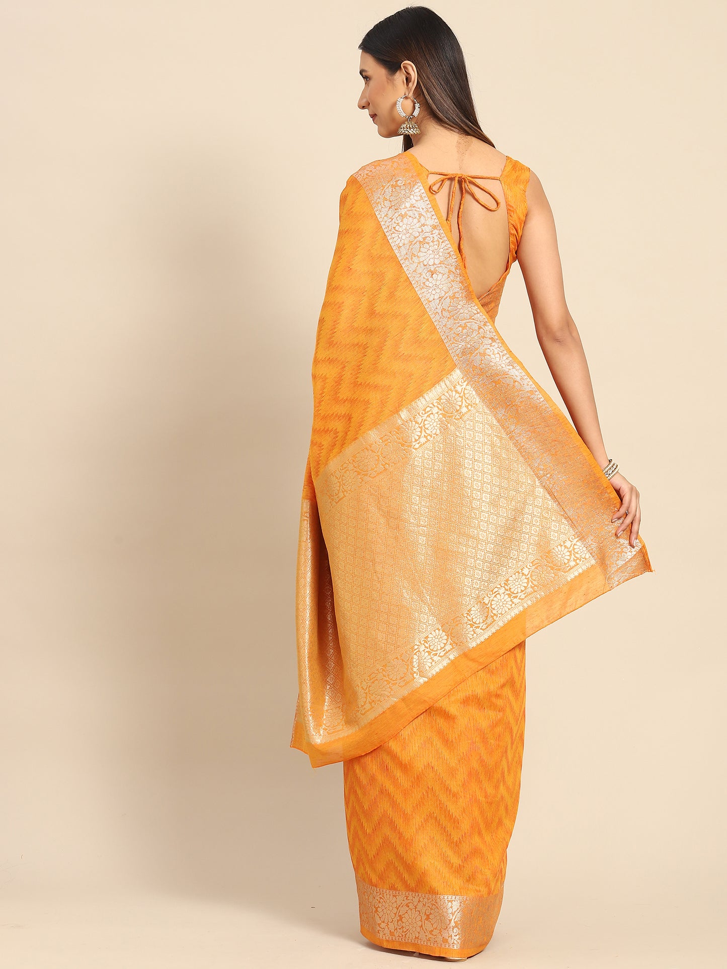 Women's Cotton Blend Mustard Woven Design Designer Saree With Blouse Piece