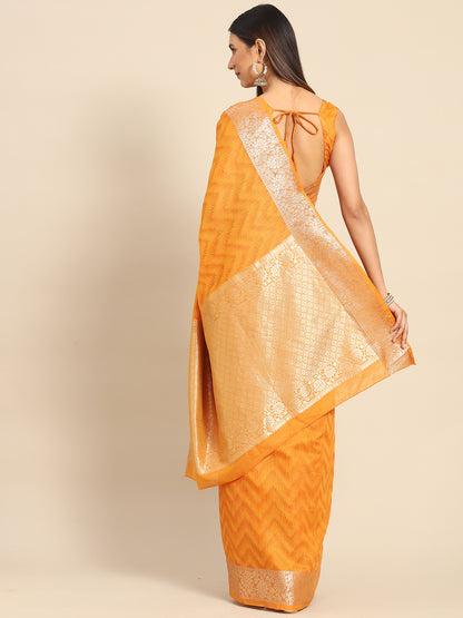 Women's Cotton Blend Mustard Woven Design Designer Saree With Blouse Piece