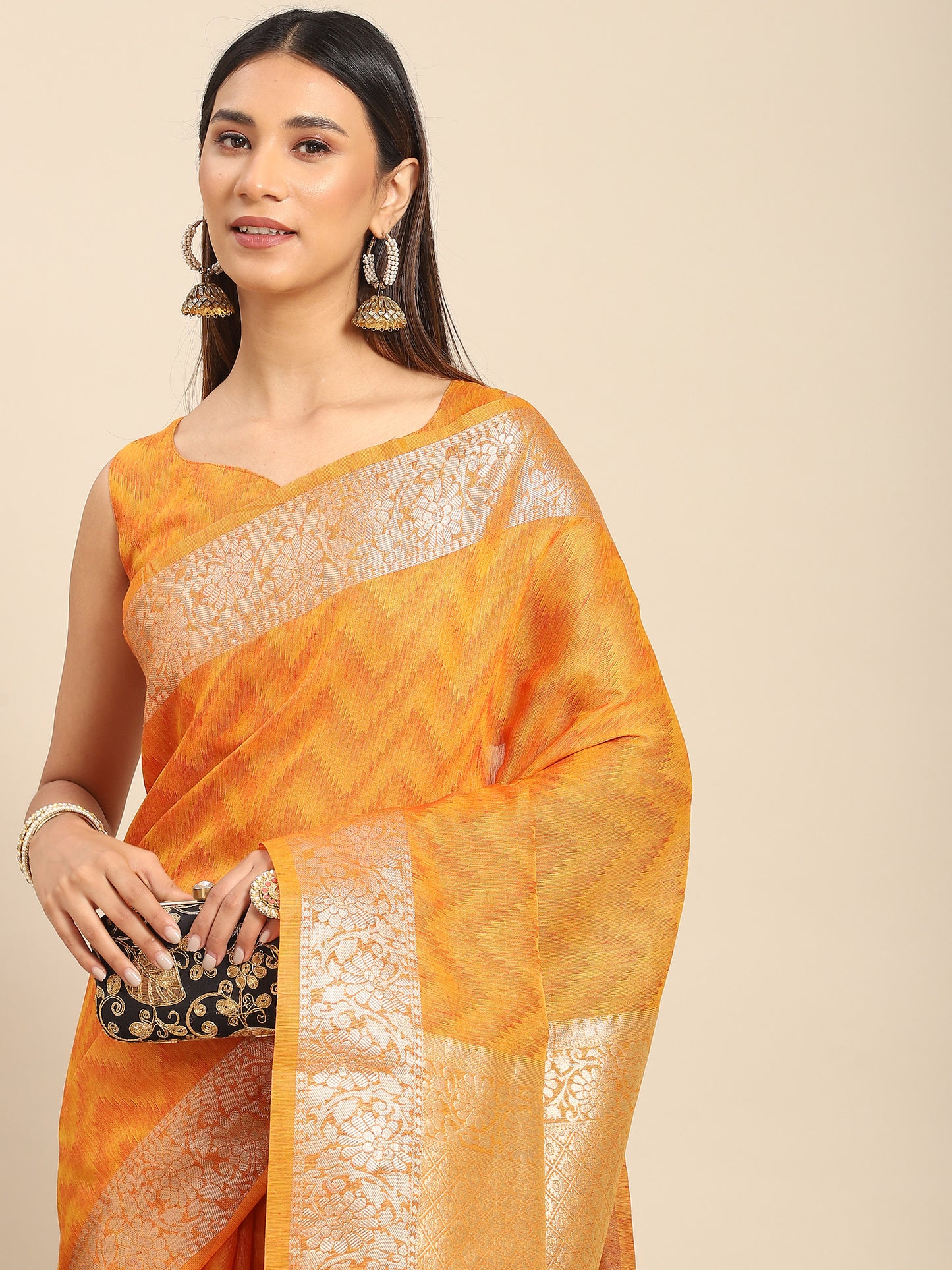 Women's Cotton Blend Mustard Woven Design Designer Saree With Blouse Piece