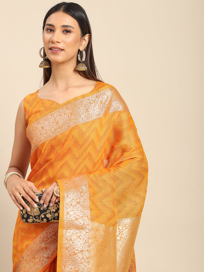 Women's Cotton Blend Mustard Woven Design Designer Saree With Blouse Piece