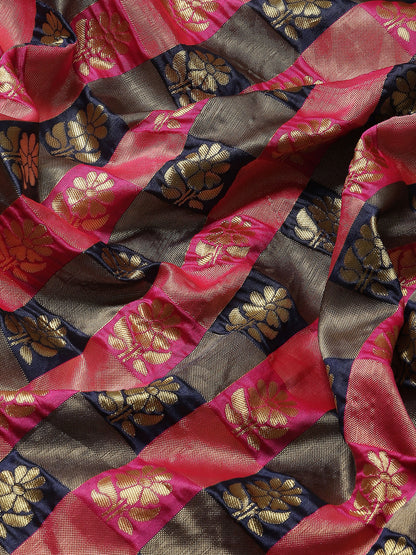 Women's Silk Blend Navy Blue Woven Design Designer Saree With Blouse Piece