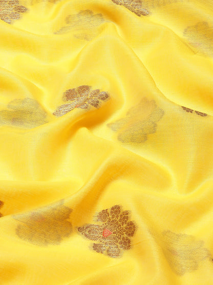 Women's Silk Blend Yellow Woven Design Designer Saree With Blouse Piece