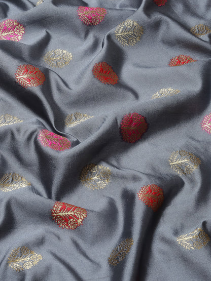 Women's Silk Blend Grey Woven Design Celebrity Saree With Blouse Piece