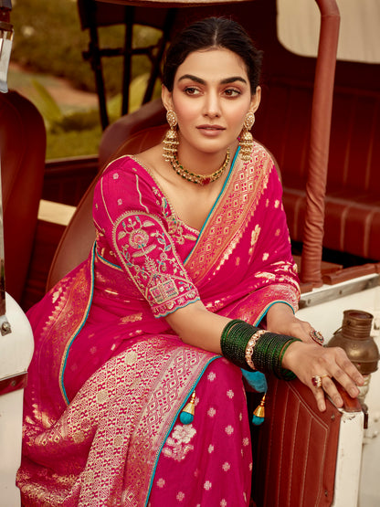 Dhiyona KM Women Pink Silk Saree “ A Classic Statement