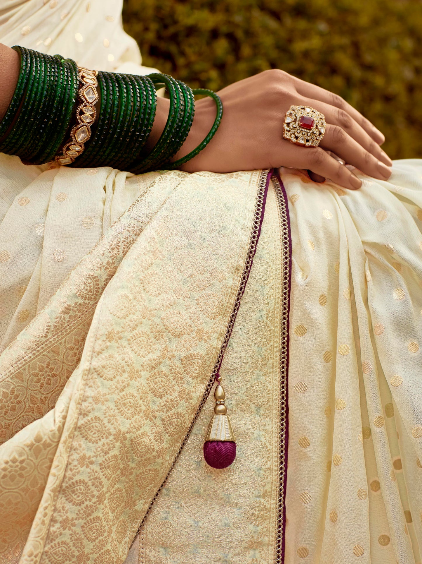 Dhiyona KM Women Ivory Elegance “ Royal Silk Saree With Intricate Embroidery