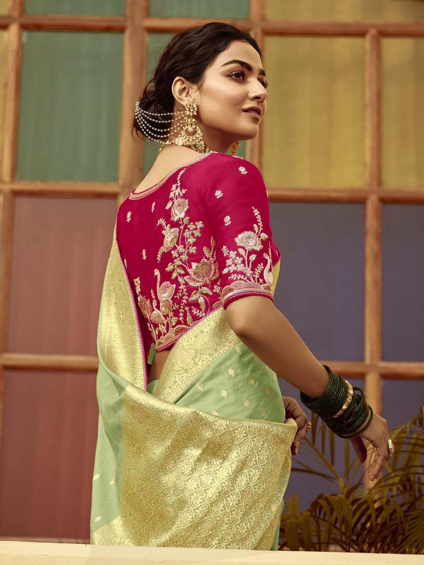 Dhiyona KM Women Ethereal Mint Green Silk Saree “ A Graceful Heritage