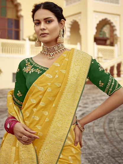 Dhiyona KM Women Timeless Elegance In Yellow Banarasi Saree