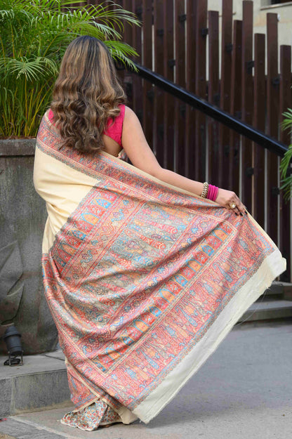 Dhiyona GR Women's Aardhya Cream Jamewar Kashmiri Soft Modal Silk Saree