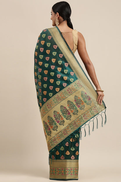 Dhiyona GR Women's Aarvi Bondi Blue Zari Woven Design Banarasi Organza Saree