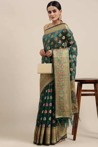 Dhiyona GR Women's Aarvi Bondi Blue Zari Woven Design Banarasi Organza Saree