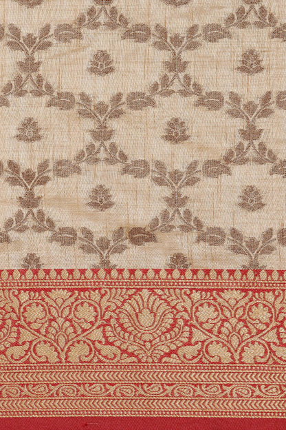 Dhiyona GR Women's Aarya Latte Beige Zari Woven Design Banarasi Pure Cotton Saree