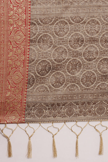 Dhiyona GR Women's Aarya Latte Beige Zari Woven Design Banarasi Pure Cotton Saree