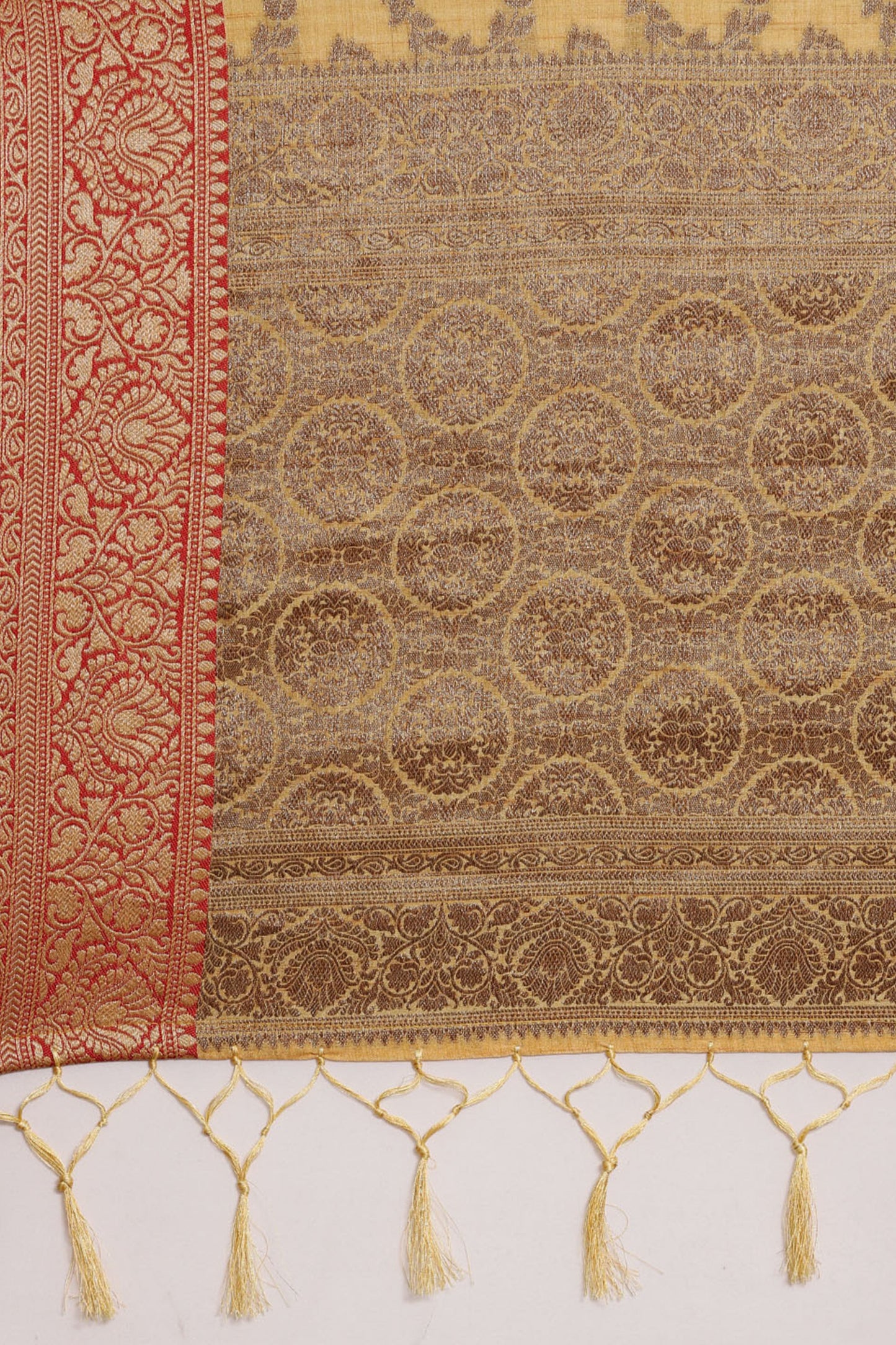 Dhiyona GR Women's Aarya Canary Yellow Zari Woven Design Banarasi Pure Cotton Saree