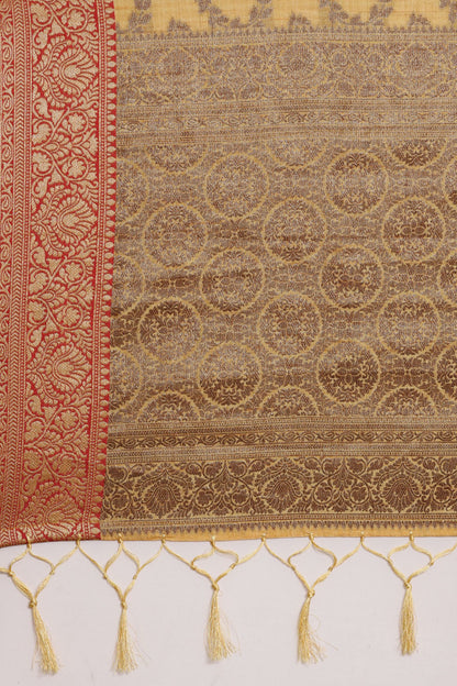 Dhiyona GR Women's Aarya Canary Yellow Zari Woven Design Banarasi Pure Cotton Saree