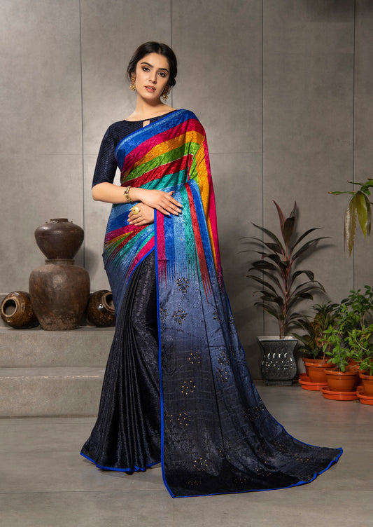 Dhiyona GR Women's Aastha Multicolour Silk Blend Digital Print Saree