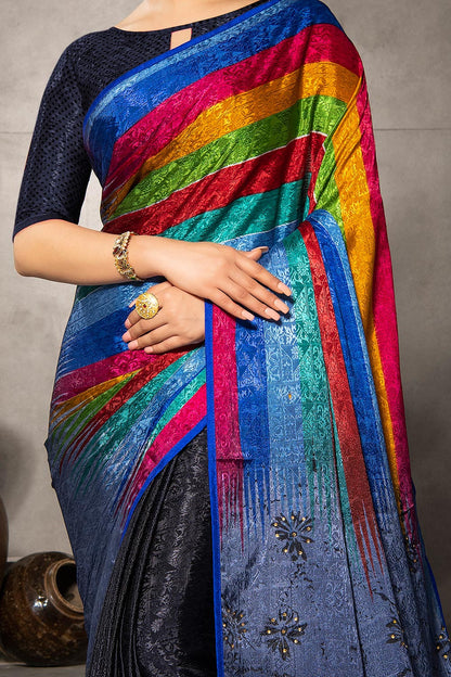 Dhiyona GR Women's Aastha Multicolour Silk Blend Digital Print Saree