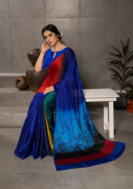 Dhiyona GR Women's Aastha Rainbow Multicolour Silk Blend Digital Print Saree