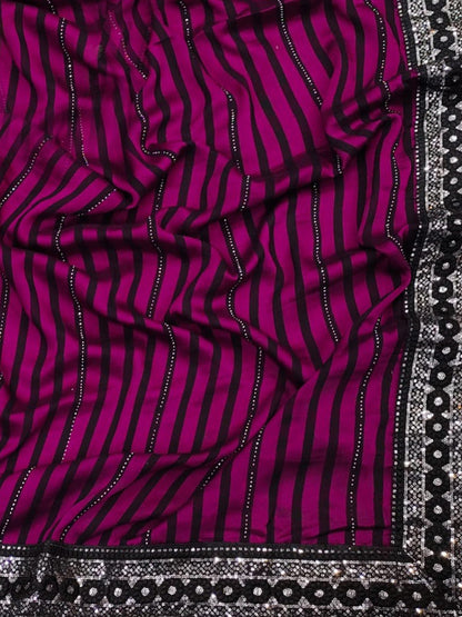 Women's Georgette Purple Embellished Designer Saree With Blouse Piece