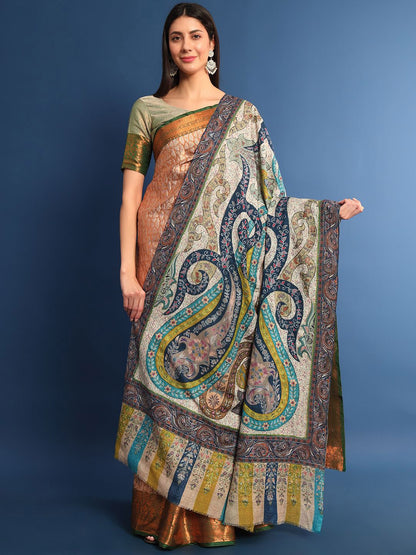 Dhiyona PA Ethnic Motifs Embroidered Woollen Shawl