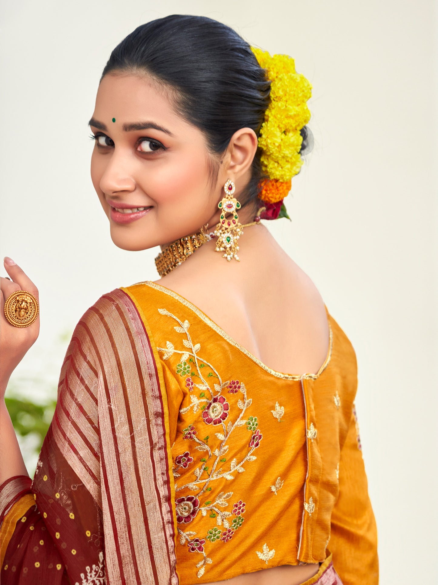 Women's Chiffon Maroon Embellished Designer Saree With Blouse Piece