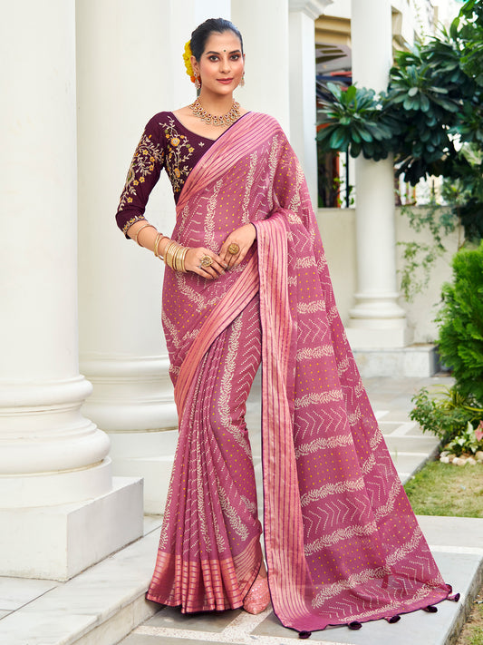 Women's Chiffon Mauve Embellished Designer Saree With Blouse Piece