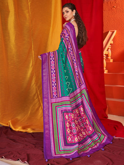 Women's Tussar Silk Purple Printed Designer Saree With Blouse Piece