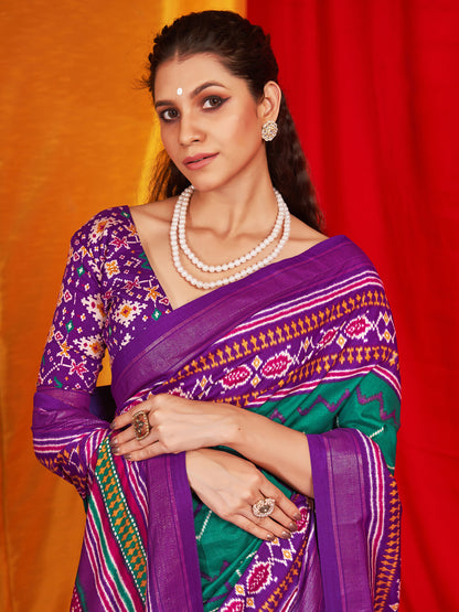 Women's Tussar Silk Purple Printed Designer Saree With Blouse Piece
