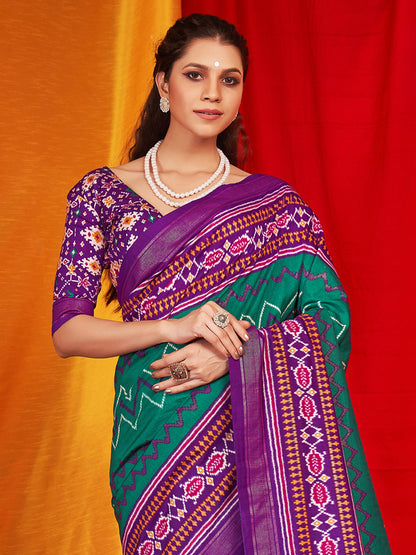 Women's Tussar Silk Purple Printed Designer Saree With Blouse Piece