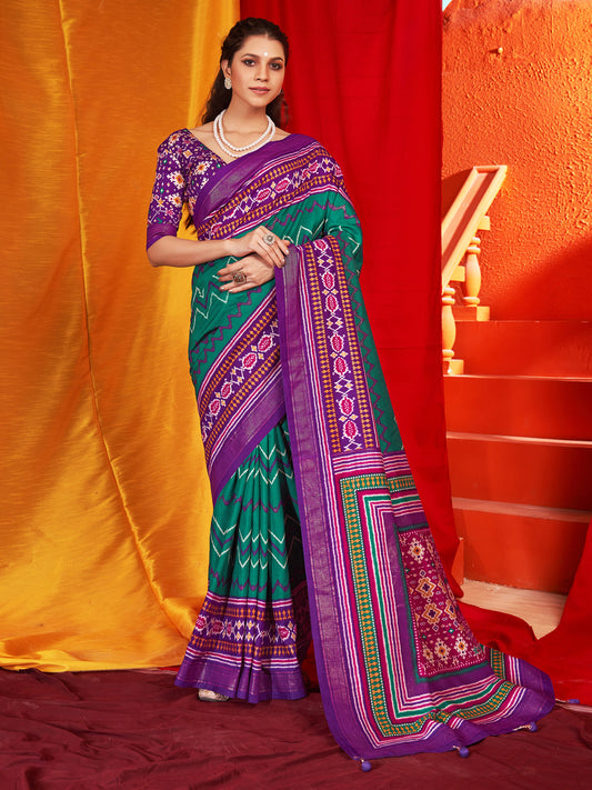 Women's Tussar Silk Purple Printed Designer Saree With Blouse Piece