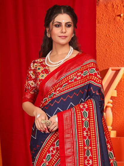 Women's Tussar Silk Red Printed Designer Saree With Blouse Piece