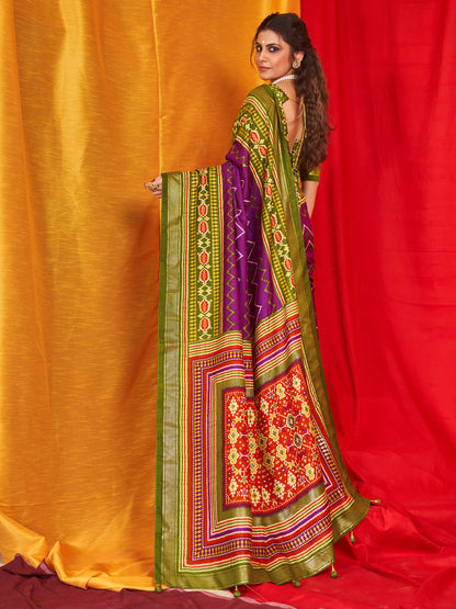 Women's Tussar Silk Olive Printed Designer Saree With Blouse Piece