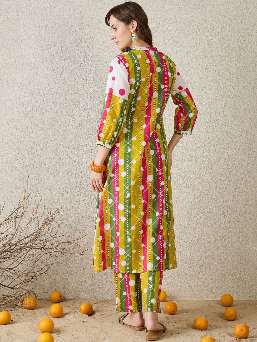 Floral Printed Mandarin Collar Pure Cotton Kurta with Trousers