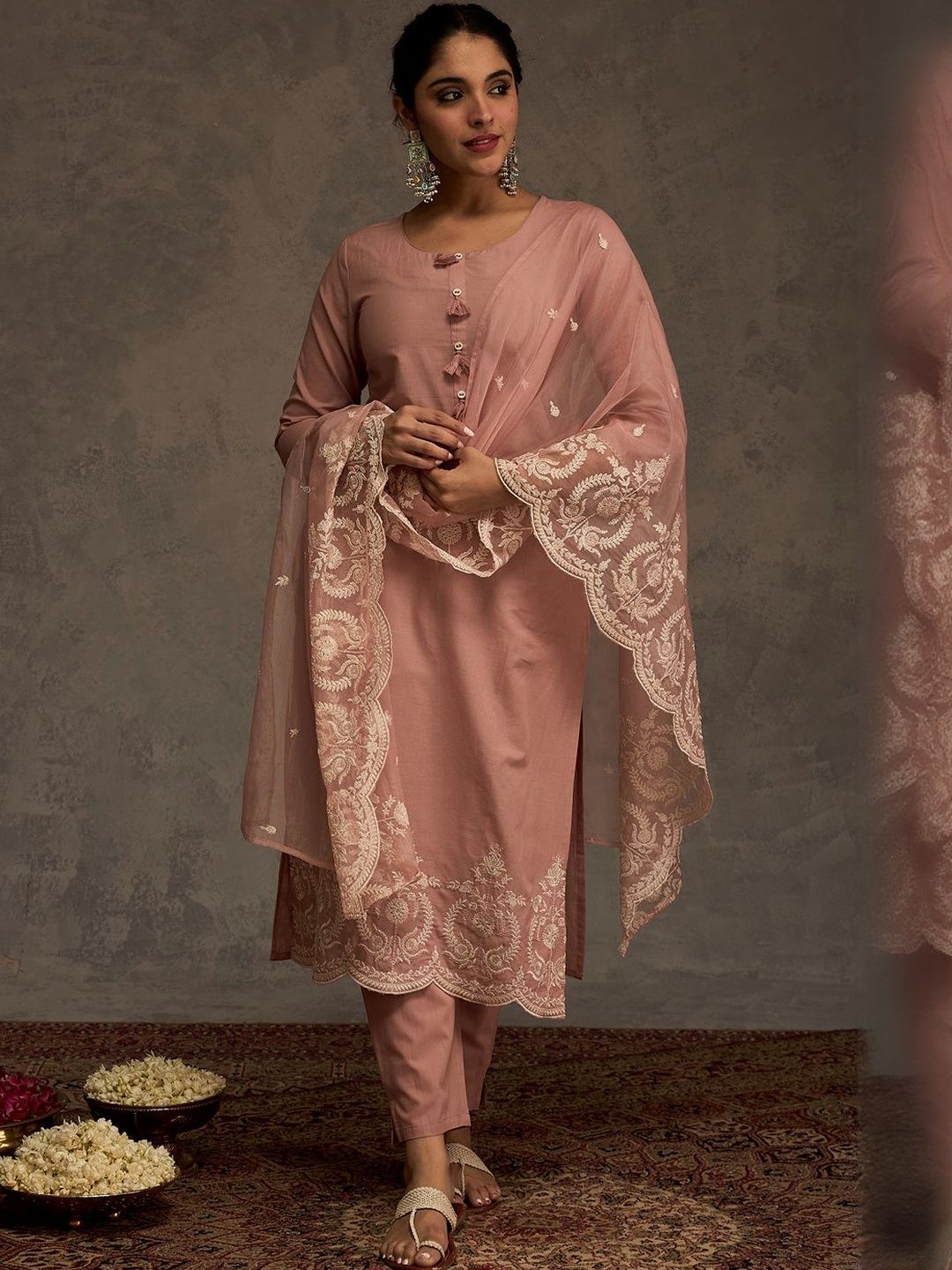 Women Ethnic Motifs Embroidered Cotton Kurta with Trousers & Dupatta