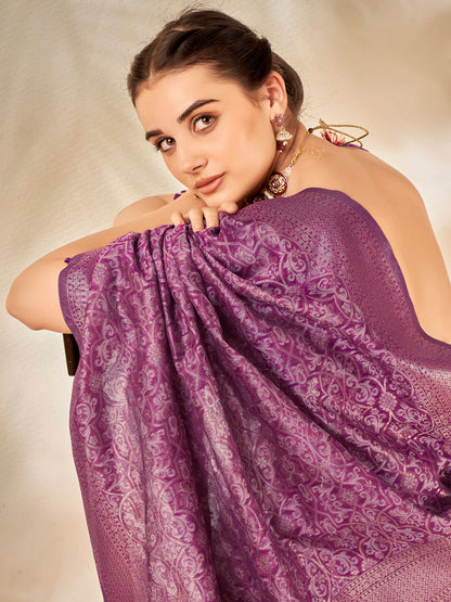 Women's Cotton Silk Magenta Woven Design Designer Saree With Blouse Piece