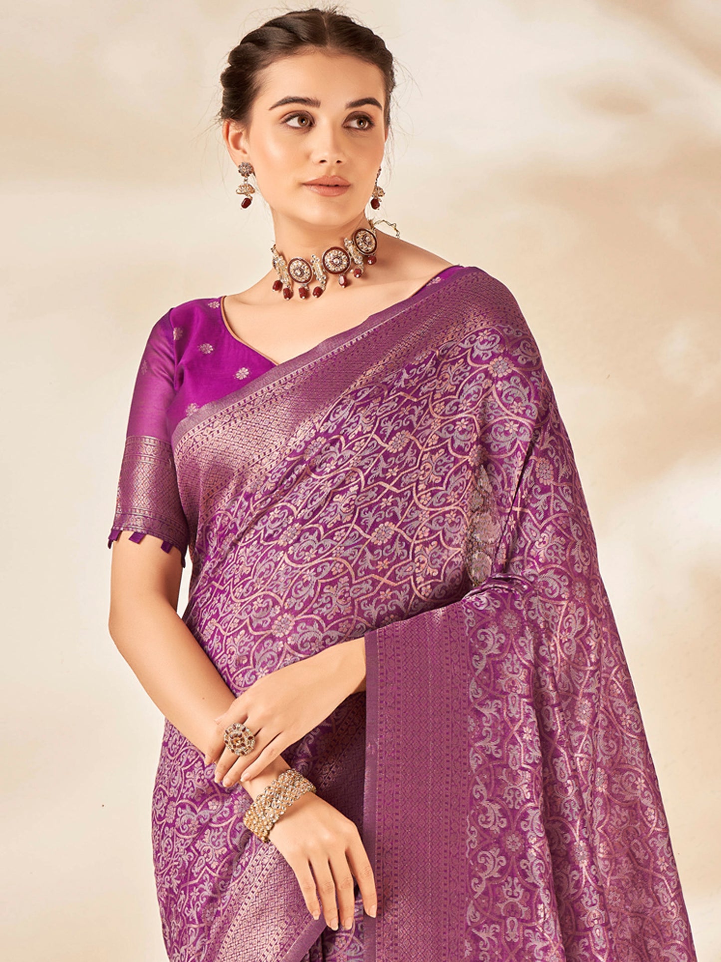 Women's Cotton Silk Magenta Woven Design Designer Saree With Blouse Piece