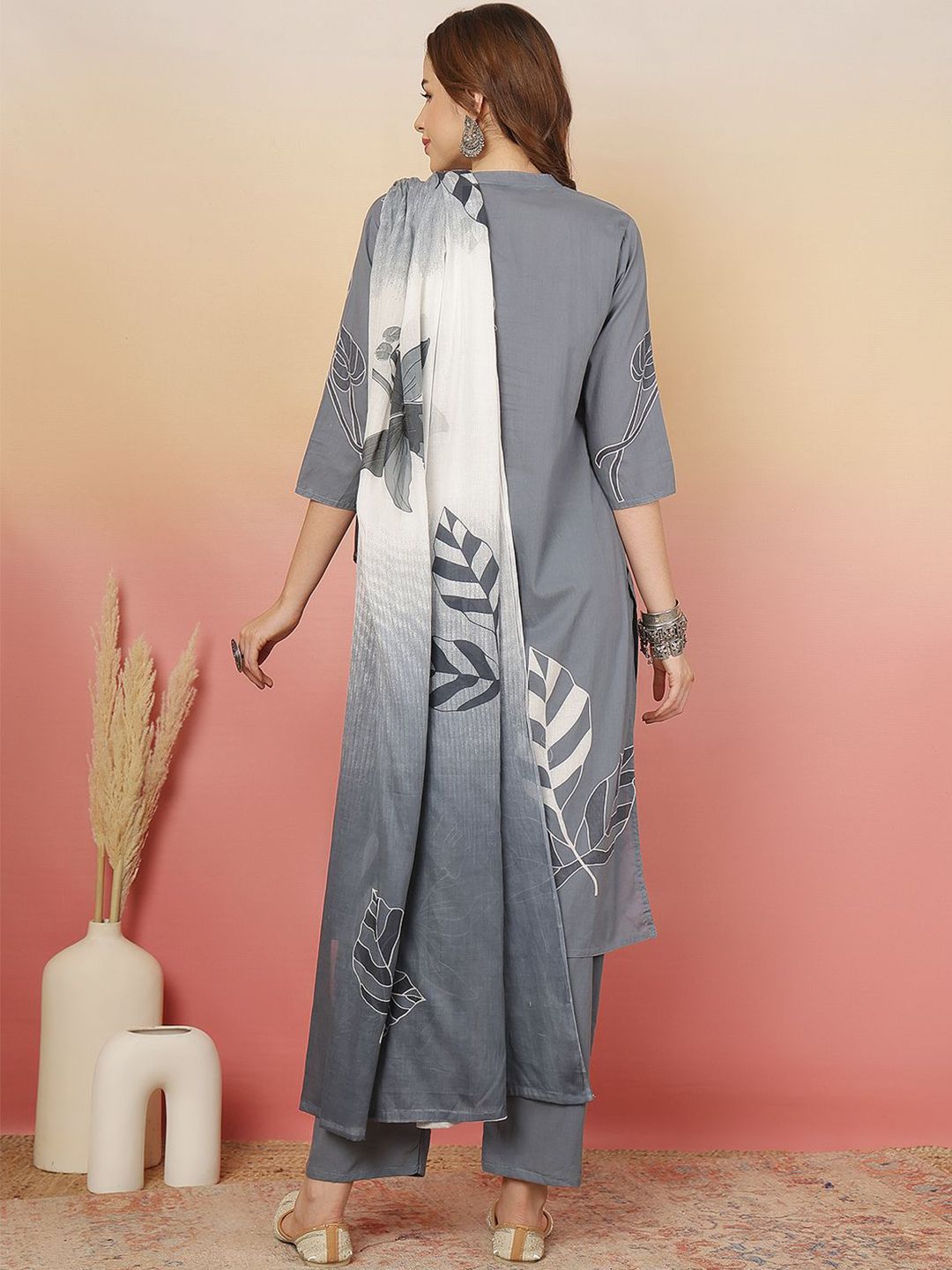 Dhiyona SN Women's Floral Printed Cotton Kurta with Trousers & Dupatta