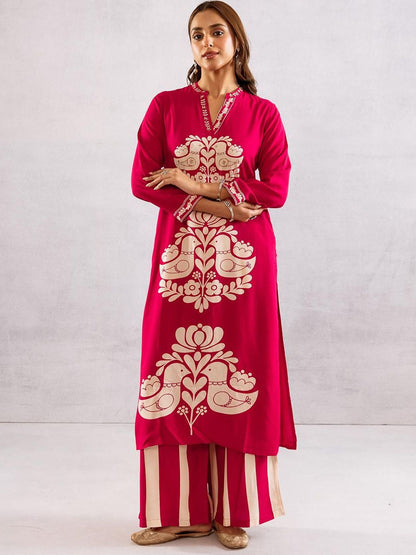 Dhiyona IS Women's Women Ethnic Motifs Print Regular Kurta with Palazzos