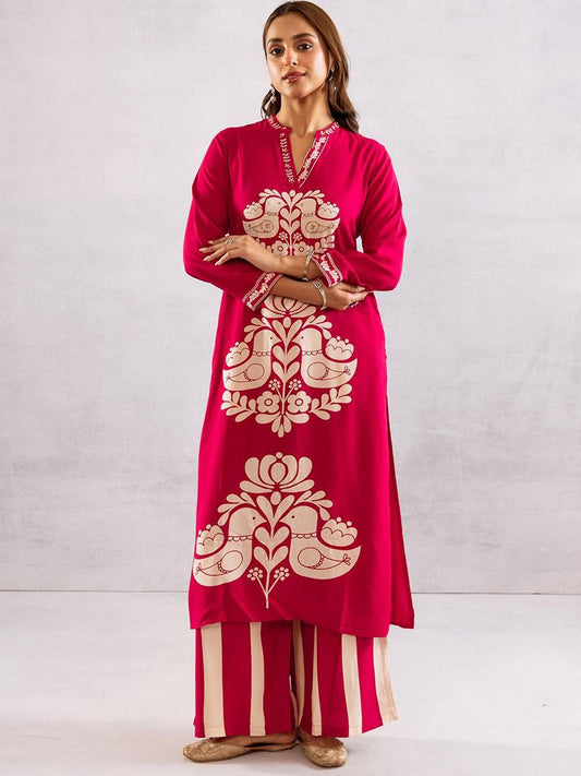 Dhiyona IS Women's Women Ethnic Motifs Print Regular Kurta with Palazzos