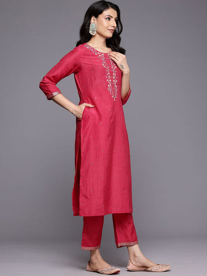 Dhiyona VA Women's Ethnic Motifs Yoke Design Thread Work Kurta with Trousers & Dupatta