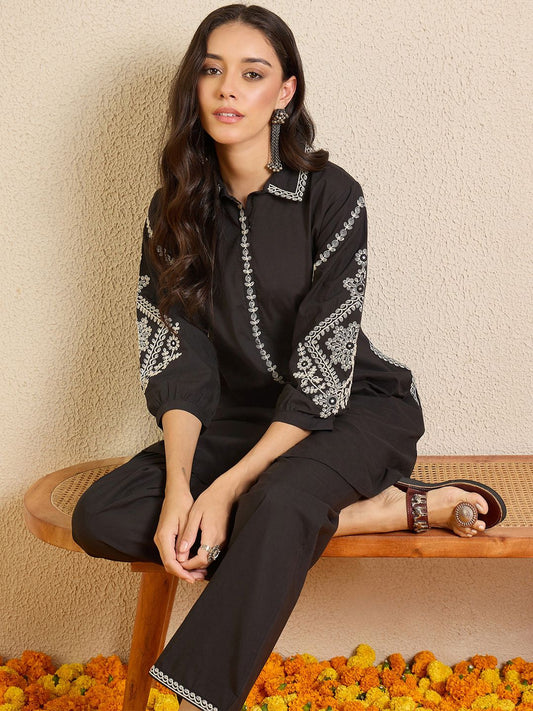 Women Ethnic Motifs Embroidered Regular Thread Work Pure Cotton Kurta with Trousers