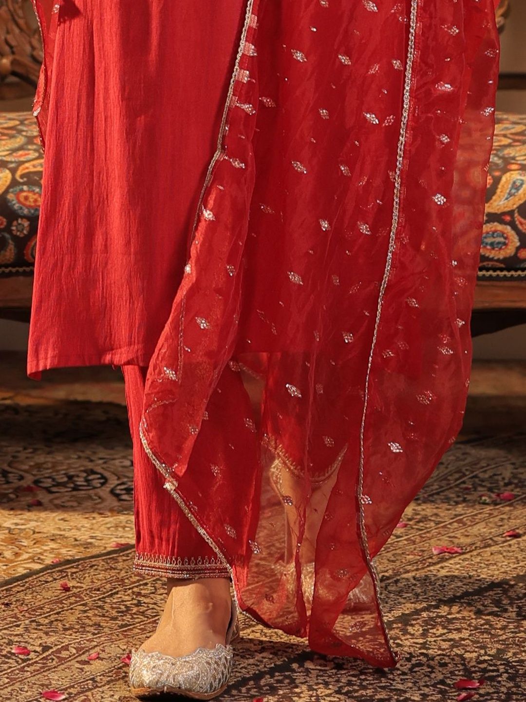 Women Paisley Embroidered Regular Kurta & Trouser With Dupatta