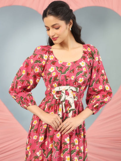 Dhiyona AY Women's Printed Cotton Fit & Flared Ethnic Dresses