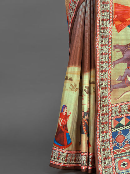 Women's Silk Blend Grey Printed Designer Saree With Blouse Piece